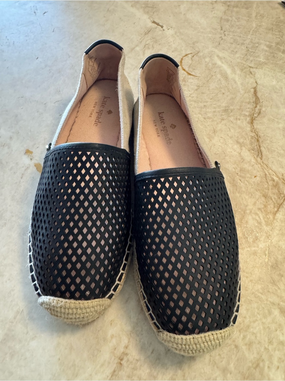 kate spade Black Perforated Espadrille Slip-Ons